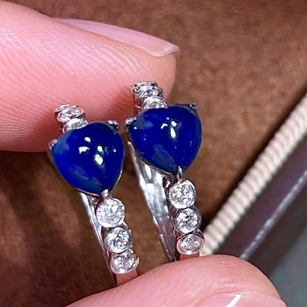 14k Gold 1.70 Ctw Natural Sapphire & Diamond Earrings - 2