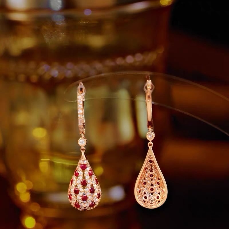14k Gold 1.5 Ctw Natural Ruby & Diamond Earrings - 3