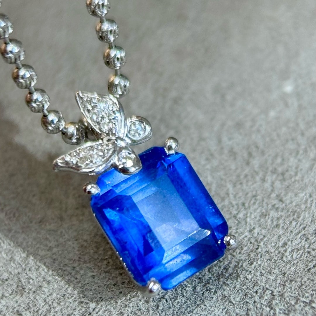 14k Gold 2.55 Ct Natural Sapphire & Diamond Pendant( Without Chain ) - 2