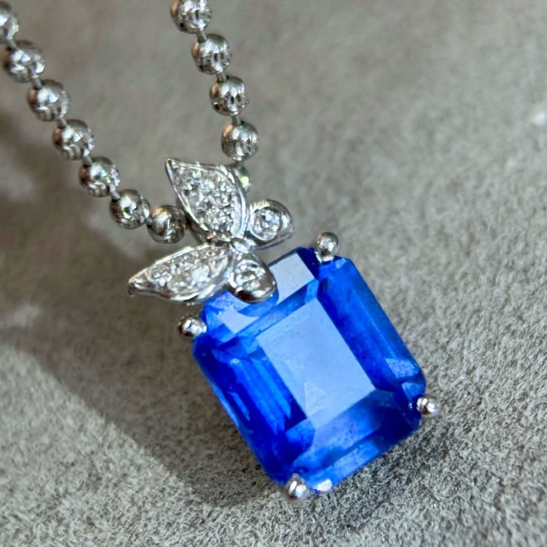 14k Gold 2.55 Ct Natural Sapphire & Diamond Pendant( Without Chain ) - 3