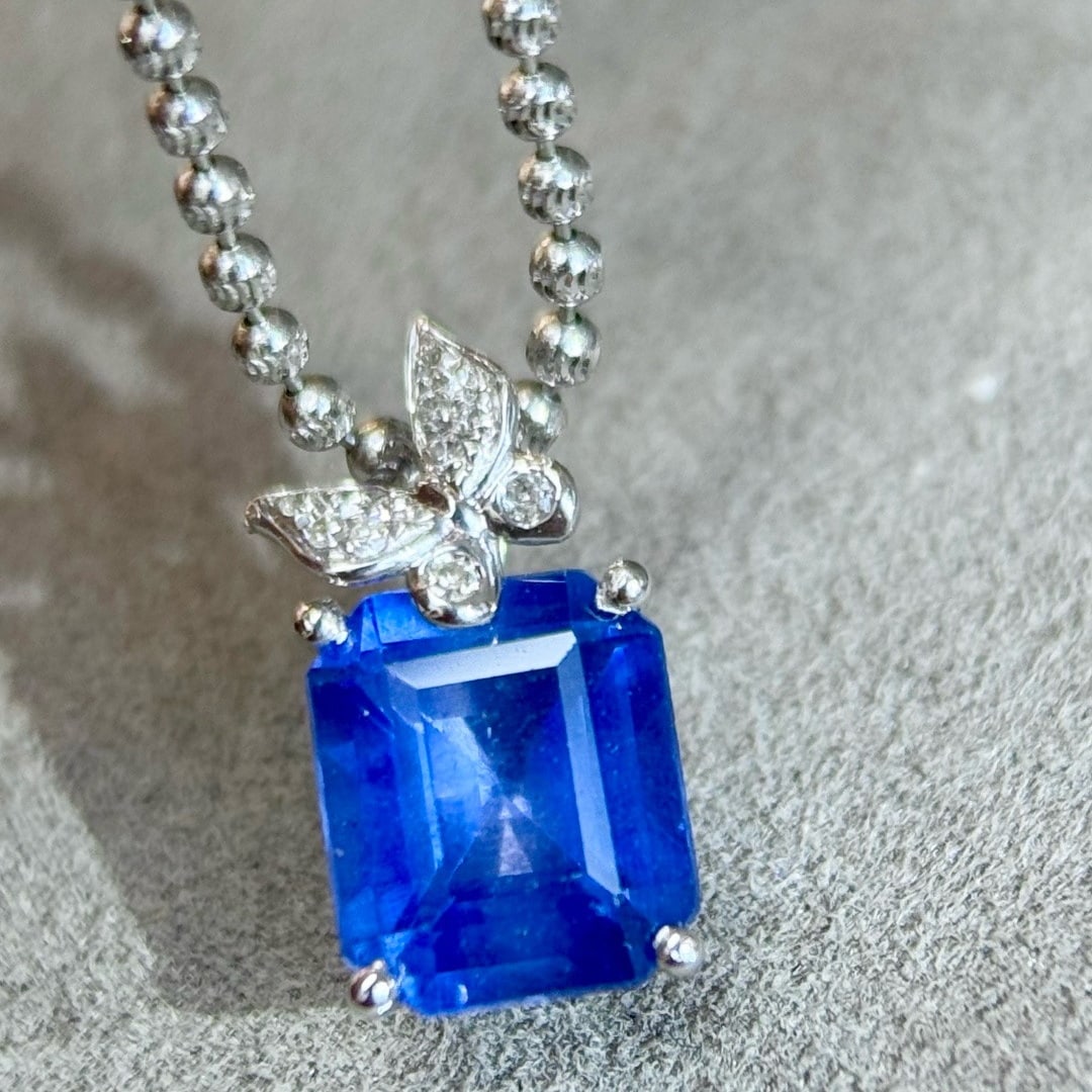 14k Gold 2.55 Ct Natural Sapphire & Diamond Pendant( Without Chain ) - 4