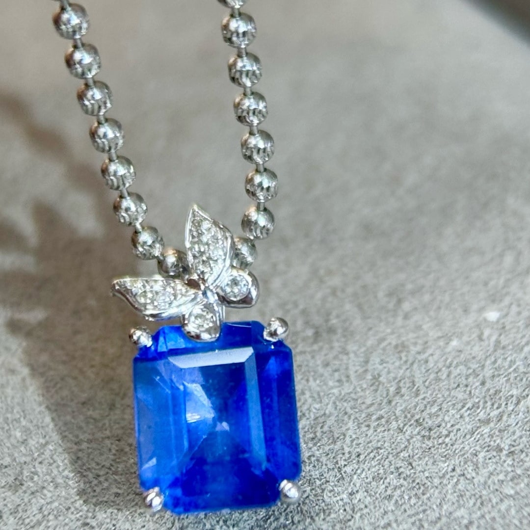 14k Gold 2.55 Ct Natural Sapphire & Diamond Pendant( Without Chain ) - 5