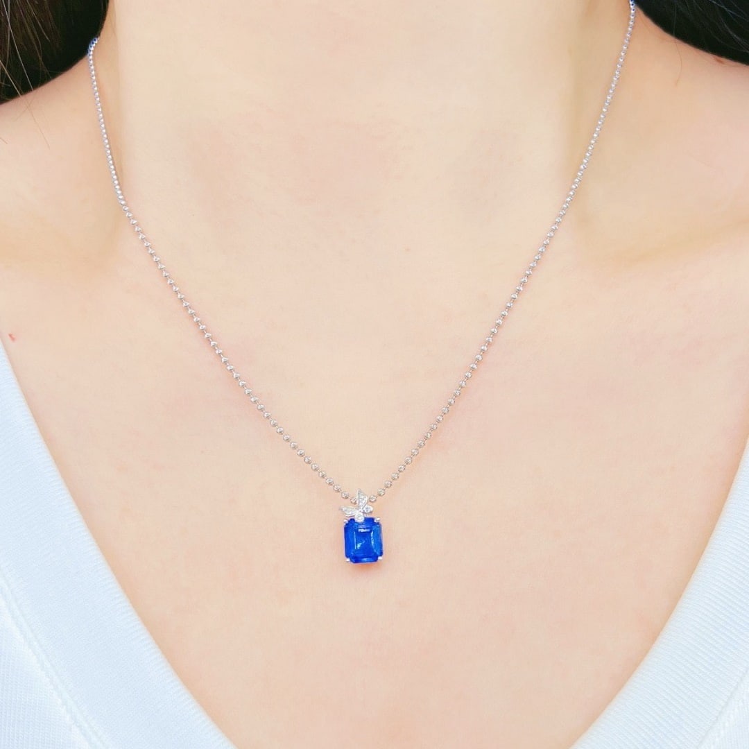 14k Gold 2.55 Ct Natural Sapphire & Diamond Pendant( Without Chain ) - 6