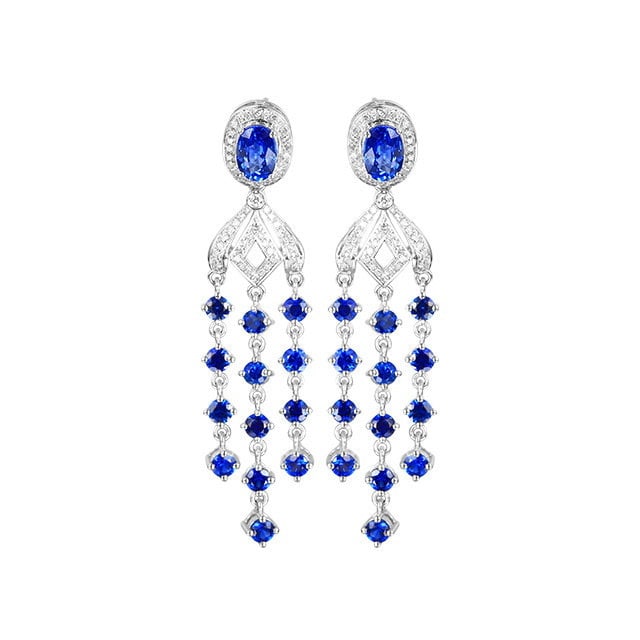 14k Gold 4.45 Ctw Natural Sapphire & Diamond Earrings - 5