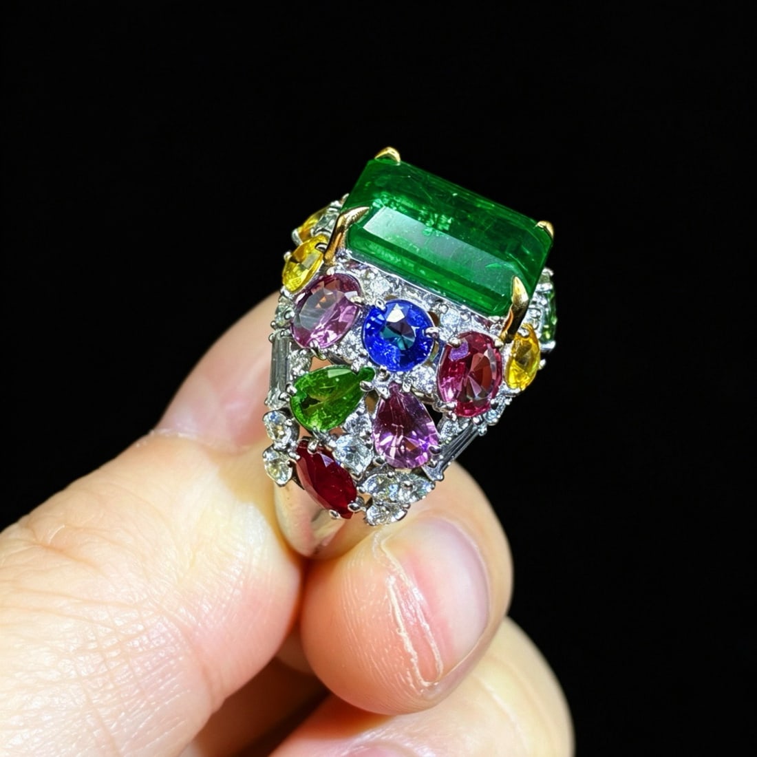 14k Gold 4.90 Ctw Natural Emerald & Diamond Ring - 4
