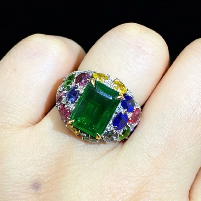 14k Gold 4.90 Ctw Natural Emerald & Diamond Ring - 6