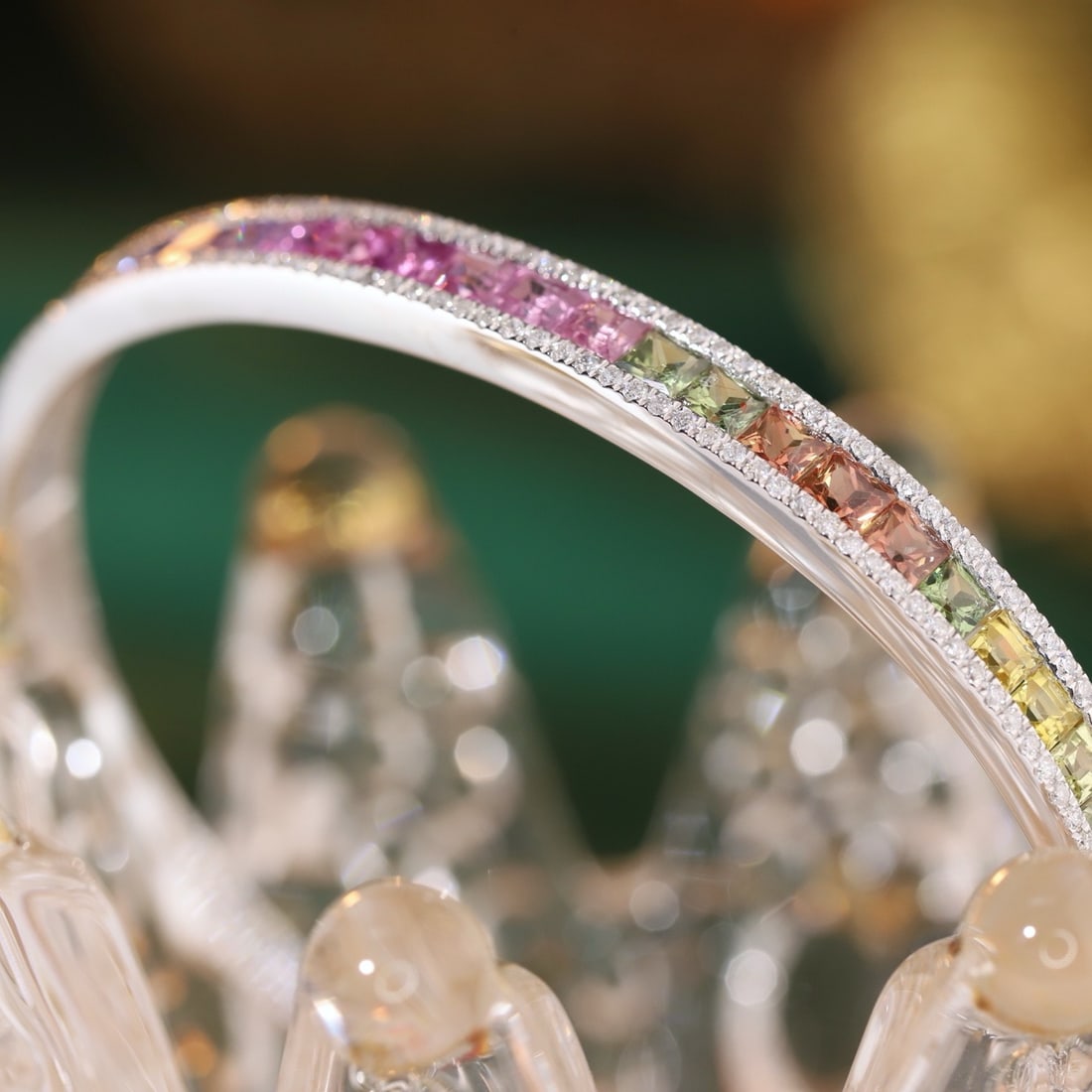 14k Gold 5.08 Ctw Natural Sapphire & Diamond Bangle - 7