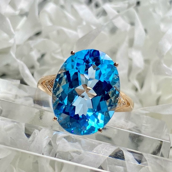 14k Gold 9.25 Ct Natural Topaz & Diamond Ring - 5