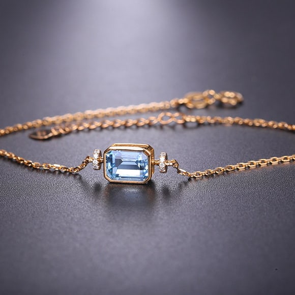 14k Gold 1.14 Ctw Natural Aquamarine & Diamond Bracelet - 2