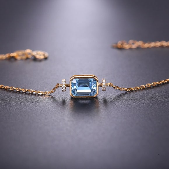 14k Gold 1.14 Ctw Natural Aquamarine & Diamond Bracelet - 3