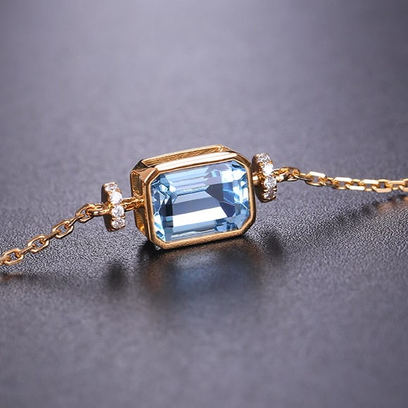 14k Gold 1.14 Ctw Natural Aquamarine & Diamond Bracelet - 4