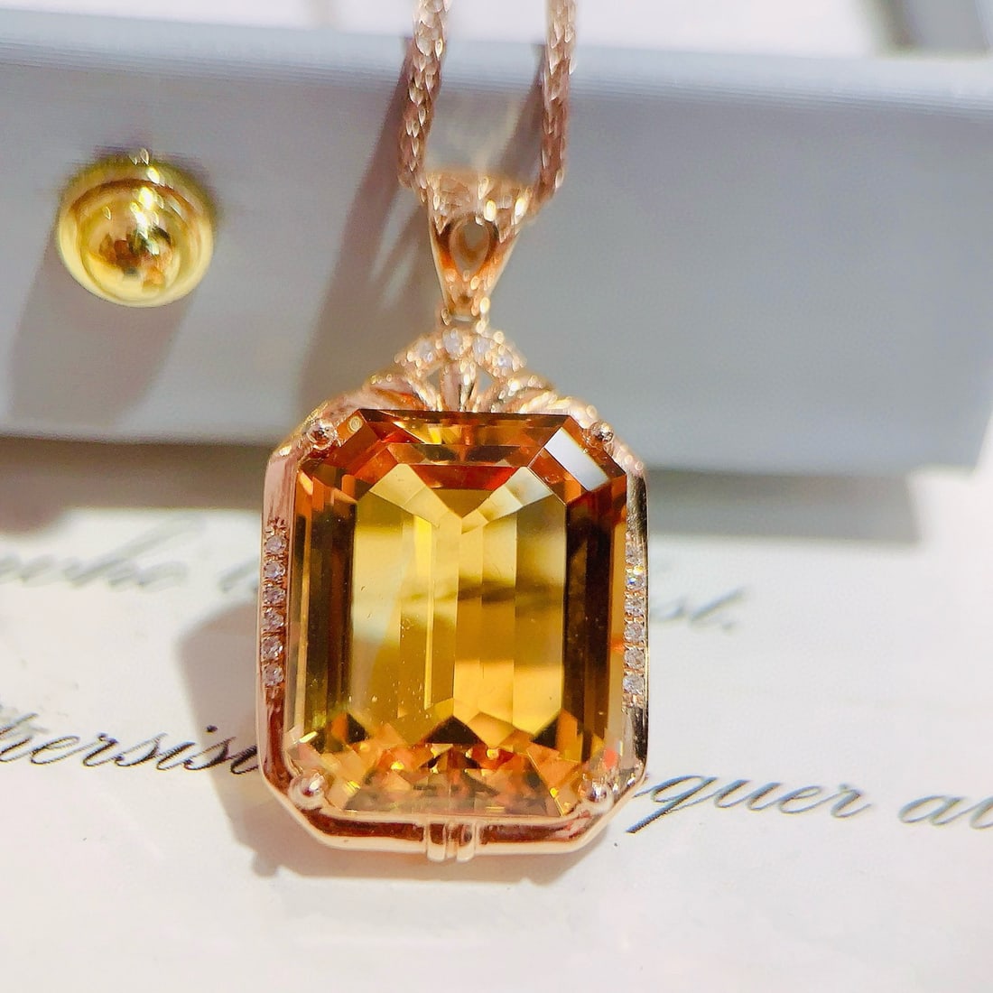 14k Gold 9.95 Ctw Natural Citrine & Diamond Pendant( Without Chain ) - 2