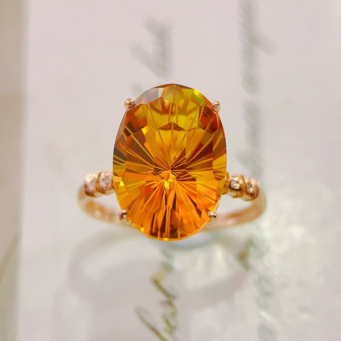 14k Gold 6.27 Ctw Natural Citrine & Diamond Ring: Ref:231179025 // gold content:14k gold // ring size:7. 25us // // main gemstone:citrine // shape:oval // carat weight:6. 25ct // color:yellow // treatment:natural // // adjacent gemstone 2 : diamond