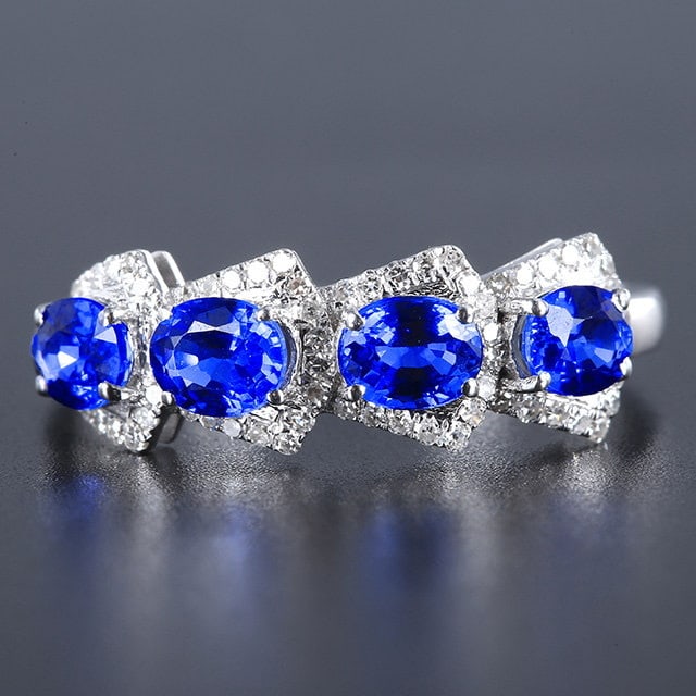 14k Gold 1.58 Ctw Natural Sapphire & Diamond Ring: Ref:231179029 // gold content:14k gold // ring size:7. 25us // // main gemstone:sapphire // shape:oval // carat weight:1. 39ct // color:blue // treatment:natural // // adjacent gemstone 2 : diamond