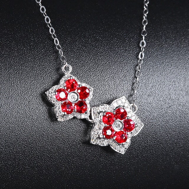 14k Gold 0.82 Ctw Natural Ruby & Diamond Necklace - 3
