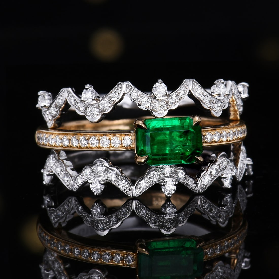 14k Gold 1.19 Ctw Vivid Green Natural Emerald & Diamond Ring - 2