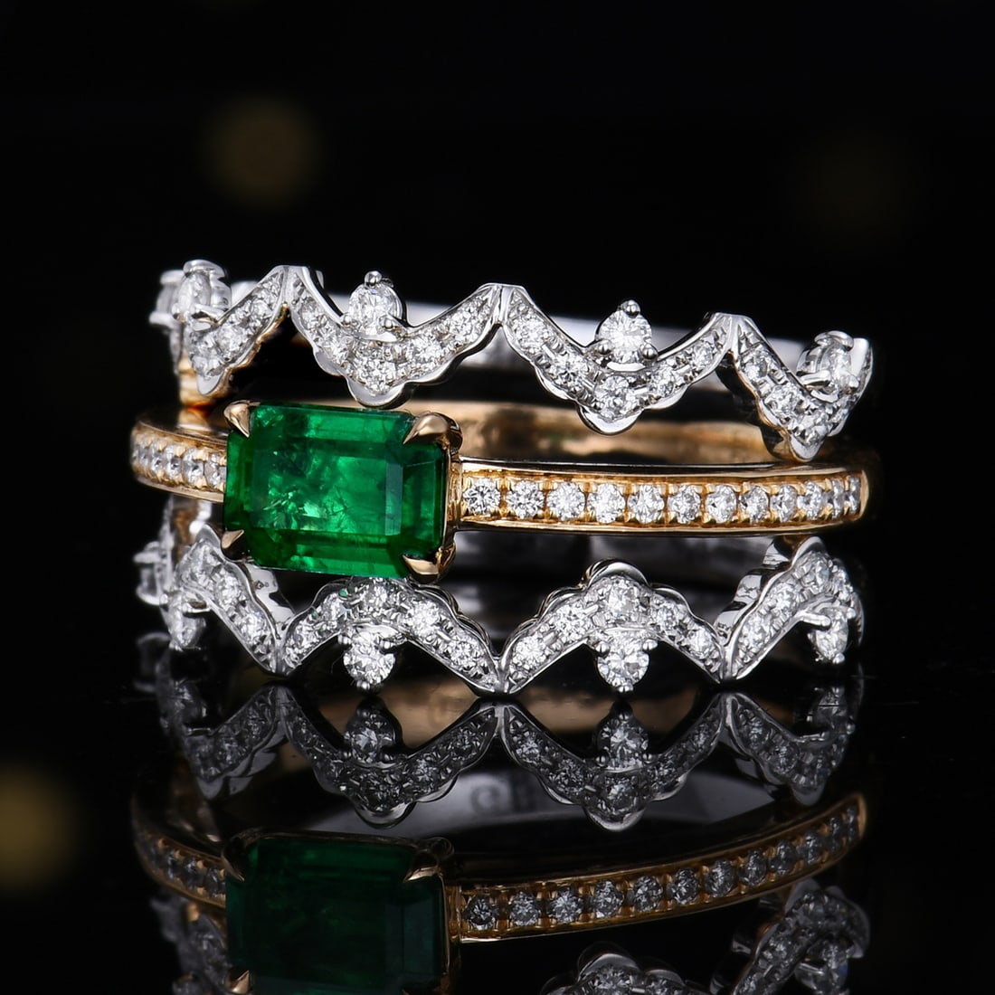 14k Gold 1.19 Ctw Vivid Green Natural Emerald & Diamond Ring - 5