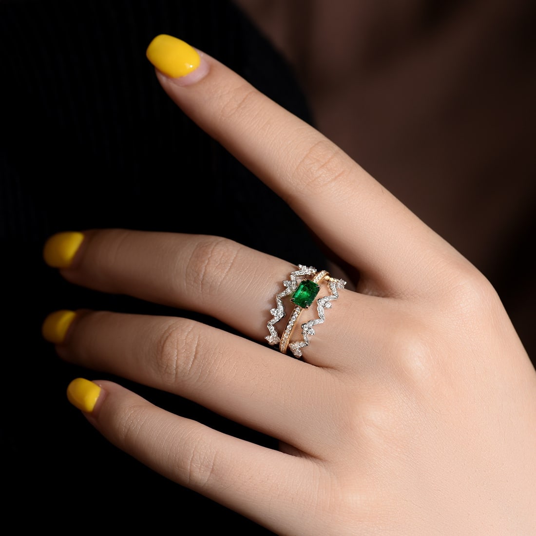 14k Gold 1.19 Ctw Vivid Green Natural Emerald & Diamond Ring - 6