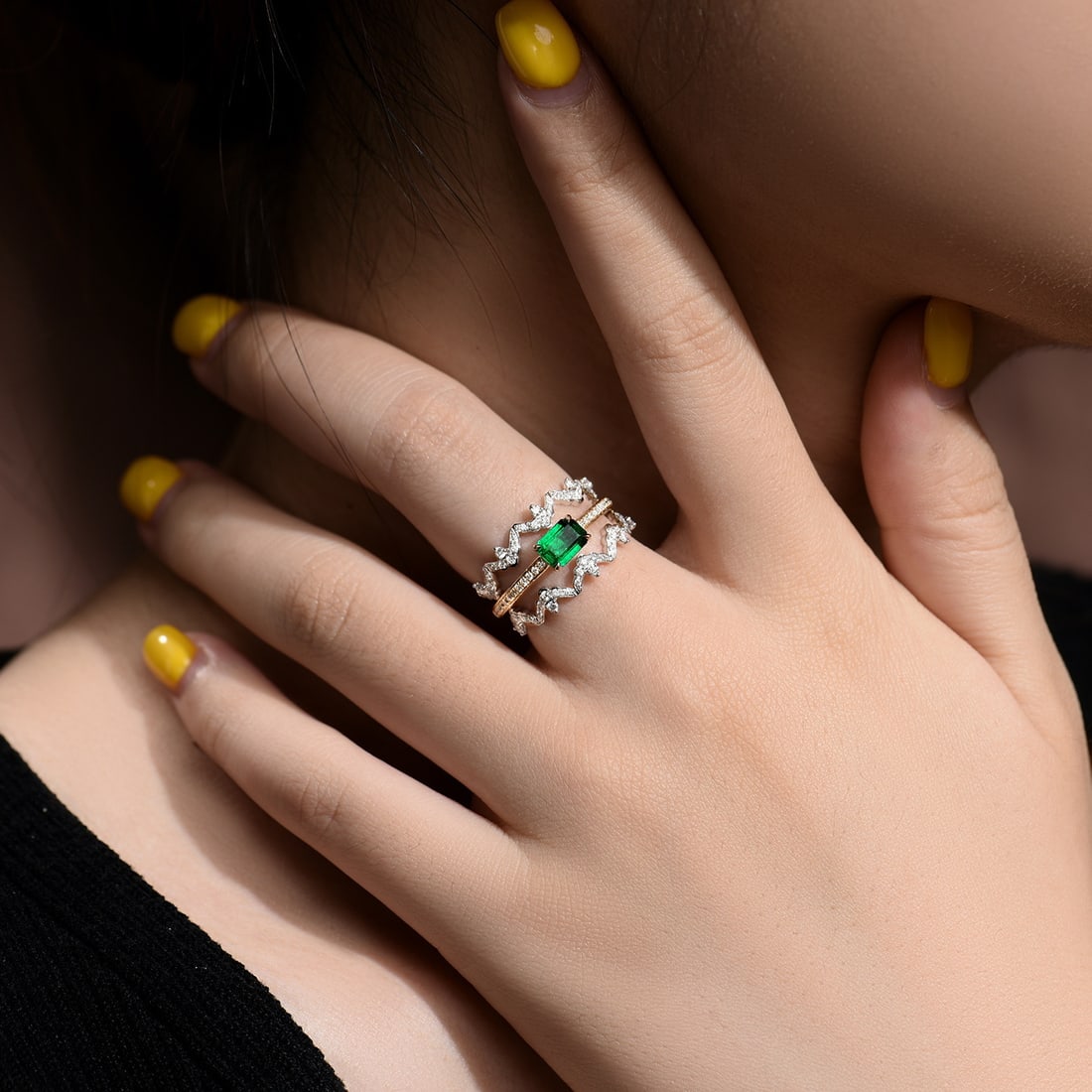 14k Gold 1.19 Ctw Vivid Green Natural Emerald & Diamond Ring - 7