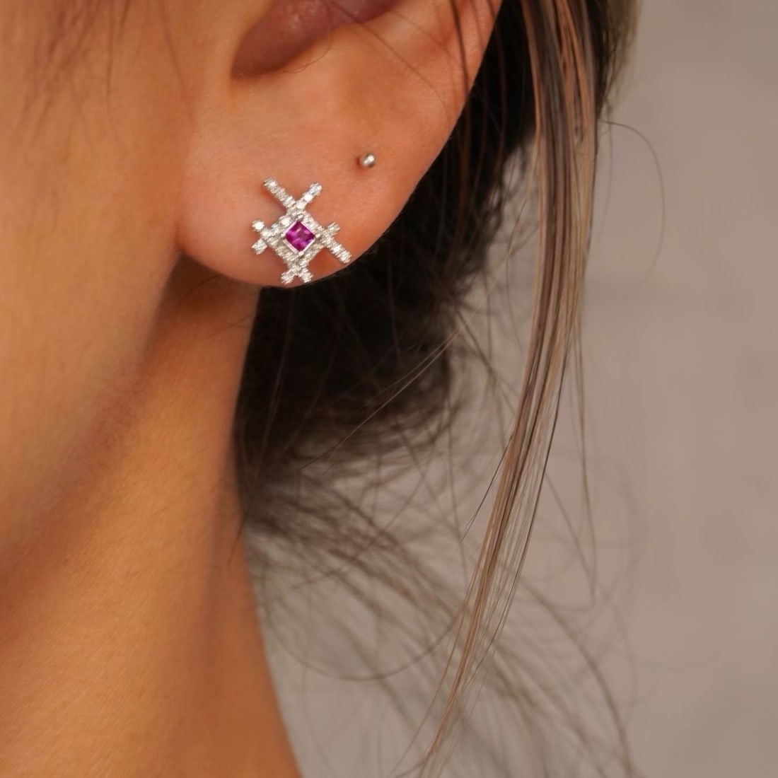 14k Gold 0.48 Ctw Natural Ruby & Diamond Earrings - 2