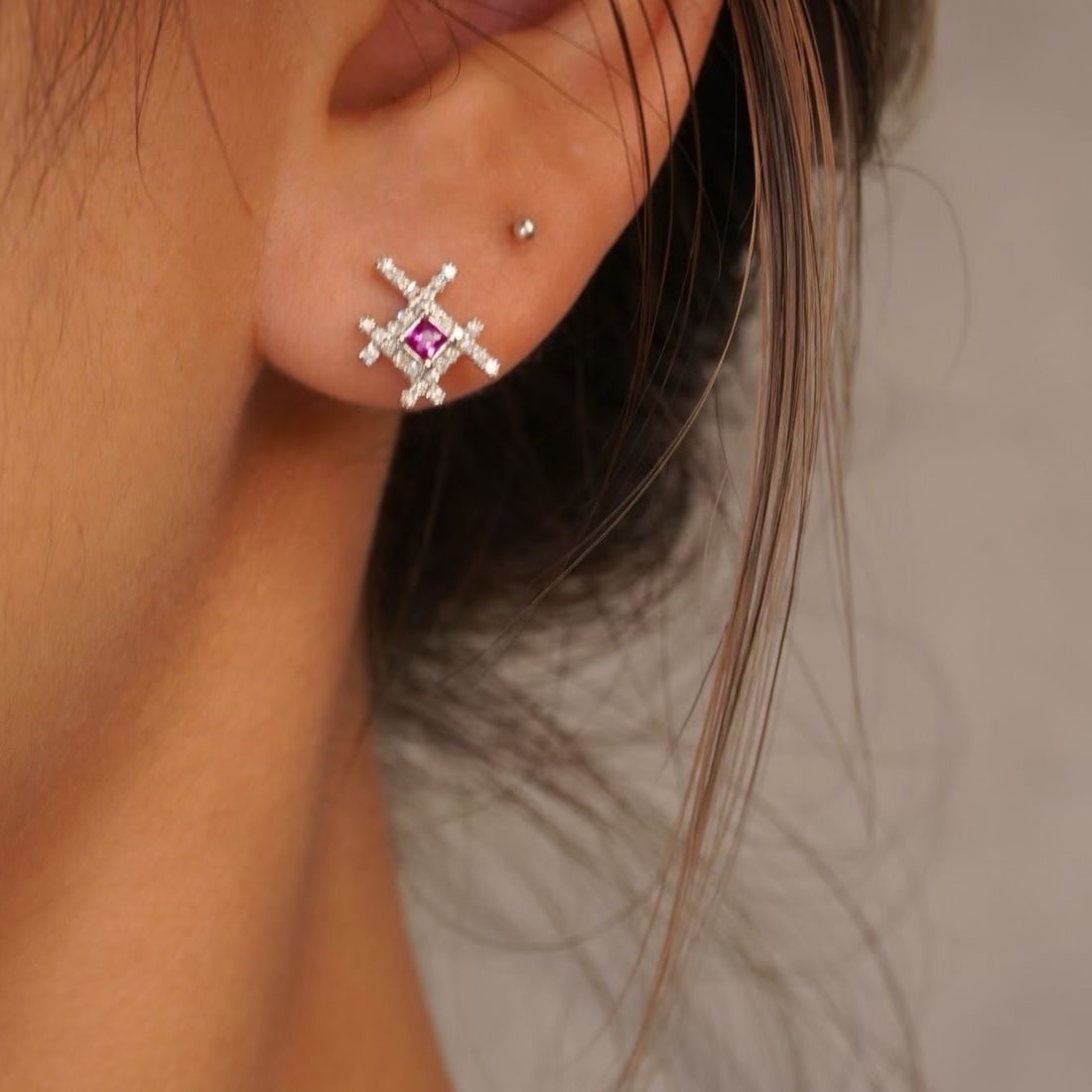14k Gold 0.48 Ctw Natural Ruby & Diamond Earrings - 3