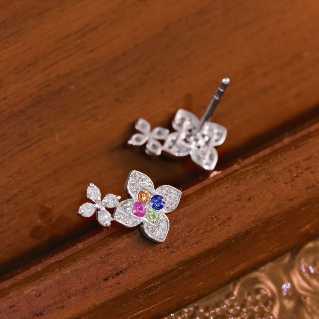14k Gold 0.40 Ctw Natural Sapphire & Diamond Earrings - 3