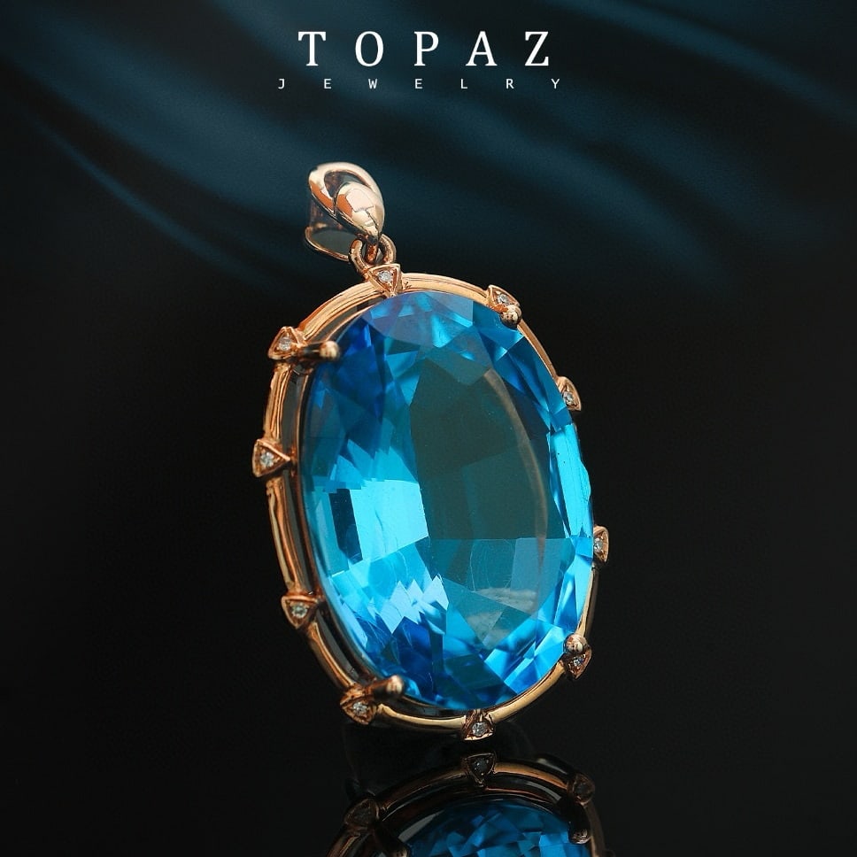 14k Gold 23.33 Ctw Natural Topaz & Diamond Pendant( Without Chain ) - 6