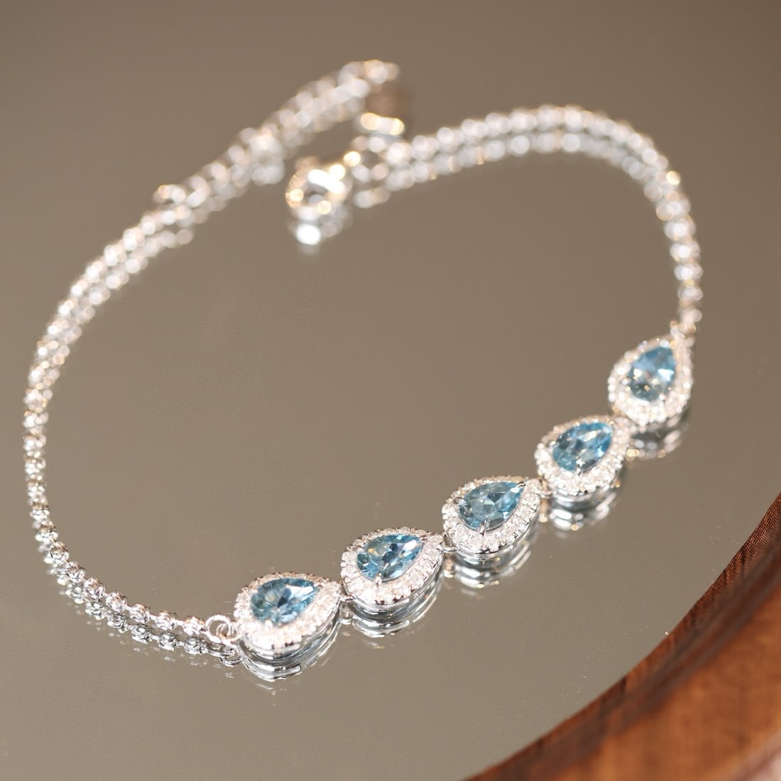 14k Gold 2.65 Ctw Natural Aquamarine & Diamond Bracelet - 2