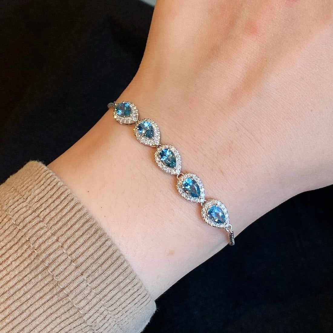 14k Gold 2.65 Ctw Natural Aquamarine & Diamond Bracelet - 3