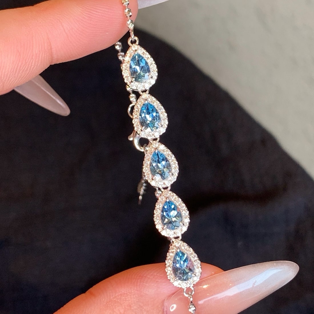 14k Gold 2.65 Ctw Natural Aquamarine & Diamond Bracelet - 5