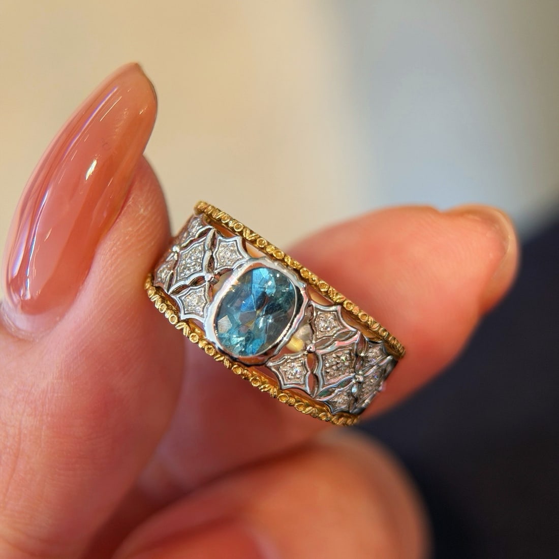 14k Gold 0.74 Ct Natural Aquamarine & Diamond Ring - 3