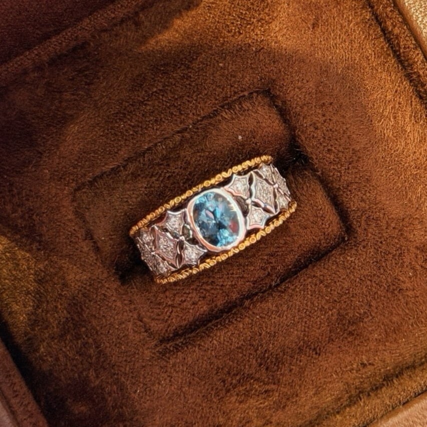 14k Gold 0.74 Ct Natural Aquamarine & Diamond Ring - 8