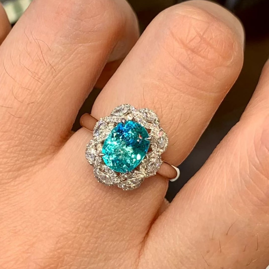 14k Gold 2.31 Ctw Natural Paraiba Tourmaline & Diamond Ring - 2