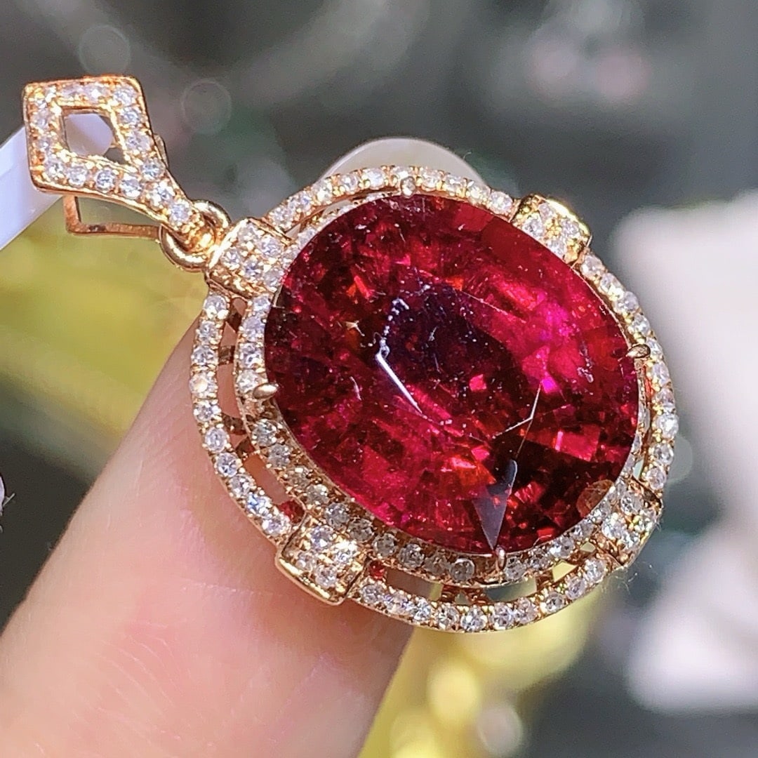 14k Gold 8.04 Ct Natural Tourmaline & Diamond Pendant( Without Chain ) - 5