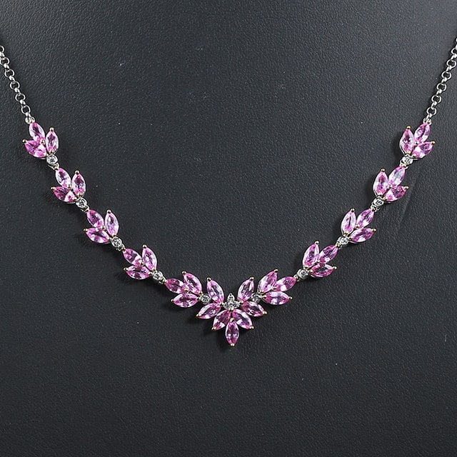 14k Gold 7.35 Ctw Natural Sapphire & Diamond Necklace: Ref:231179079 // gold content:14k gold // main gemstone:sapphire // shape:marquise // carat weight:7. 2ct // color:pink // treatment:natural // // adjacent gemstone 2 : diamond // number of stones:13