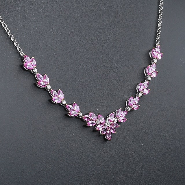 14k Gold 7.35 Ctw Natural Sapphire & Diamond Necklace - 3