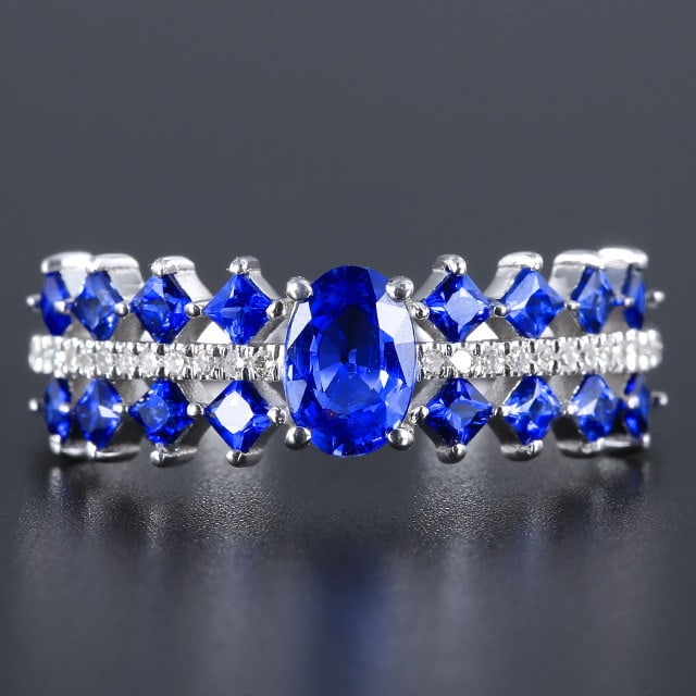 14k Gold 1.18 Ctw Natural Sapphire & Diamond Ring: Ref:231179080 // gold content:14k gold // ring size:7. 25us // // main gemstone:sapphire // shape:multiple // carat weight:1. 11ct // color:blue // treatment:natural // // adjacent gemstone 2 :