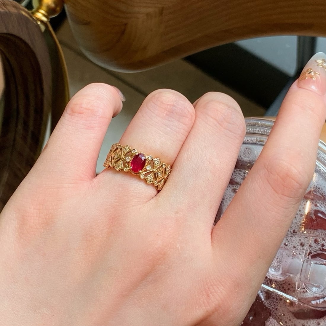 14k Gold 0.72 Ctw Vivid Red Natural Ruby & Diamond Ring - 2