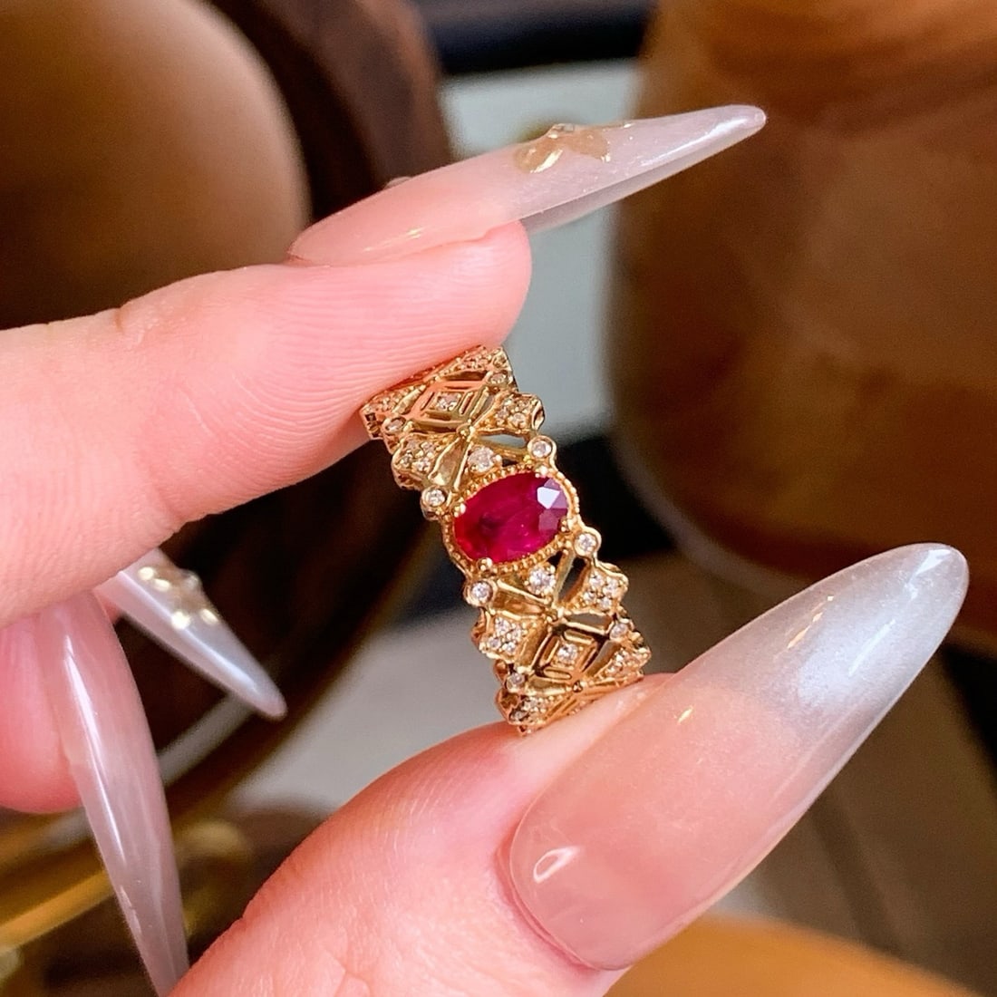 14k Gold 0.72 Ctw Vivid Red Natural Ruby & Diamond Ring - 4