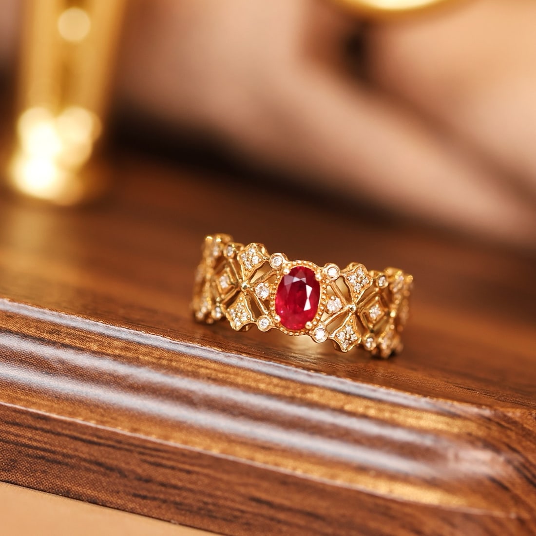 14k Gold 0.72 Ctw Vivid Red Natural Ruby & Diamond Ring - 5