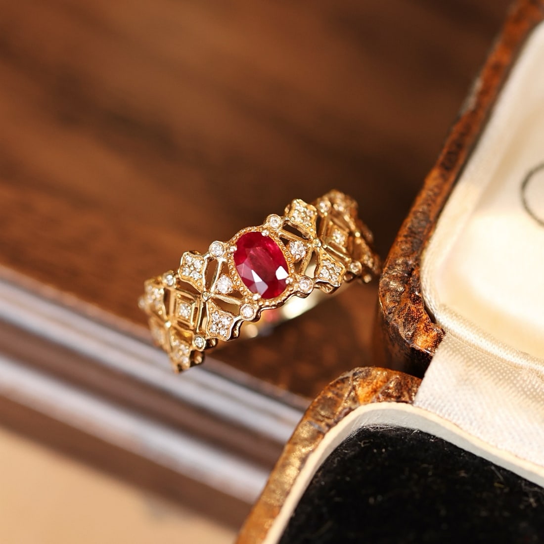 14k Gold 0.72 Ctw Vivid Red Natural Ruby & Diamond Ring - 6