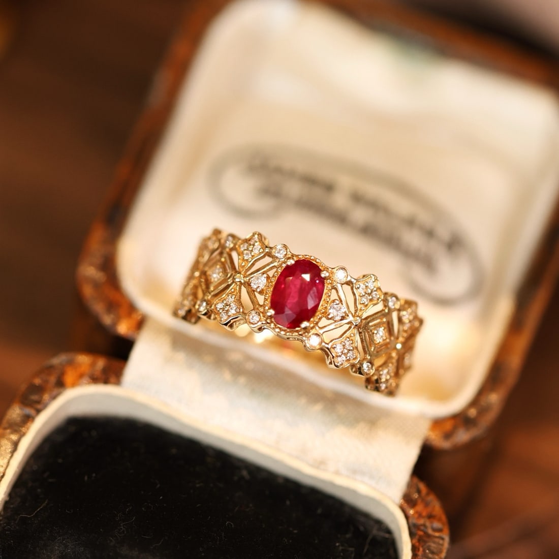 14k Gold 0.72 Ctw Vivid Red Natural Ruby & Diamond Ring - 7