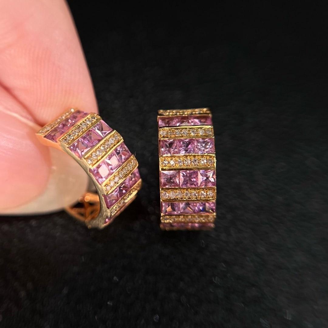 14k Gold 3.10 Ct Natural Sapphire & Diamond Earrings - 4