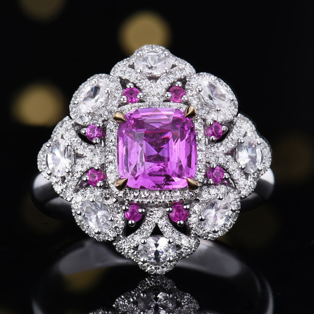 14k Gold 1.88 Ctw Natural Sapphire & Diamond Ring/pendant( Without Chain ): Ref:231179087 // gold content:14k gold // ring size:7. 25us // // main gemstone:sapphire // shape:cushion // carat weight:1. 52ct // color:pinkish purple // treatment:natural // // adjacent gemstone