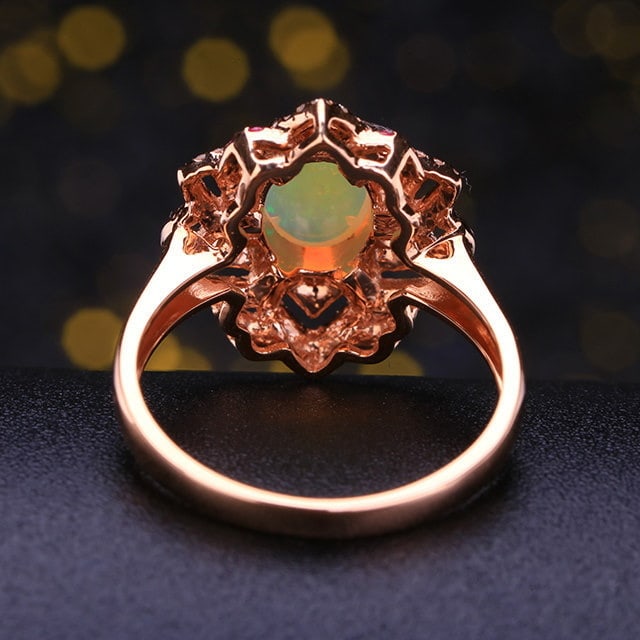 14k Gold 1.13 Ctw Natural Opal & Diamond Ring - 4