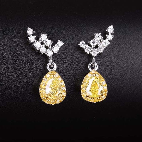 14k Gold 0.69 Ctw Natural Yellow Diamond & Diamond Earrings - 2