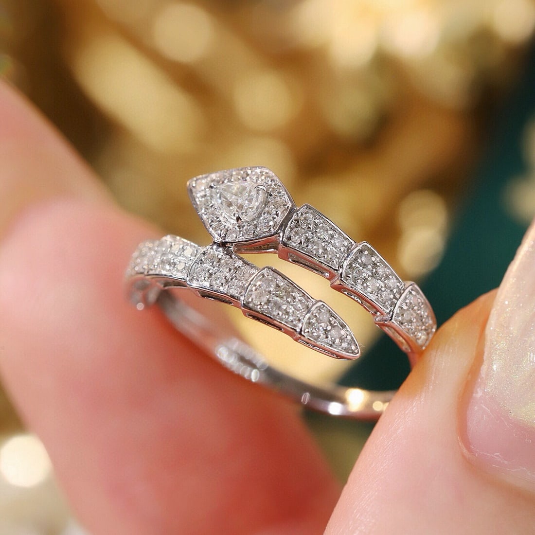 14k Gold 0.40 Ctw Natural H Diamond & Snake Ring - 4