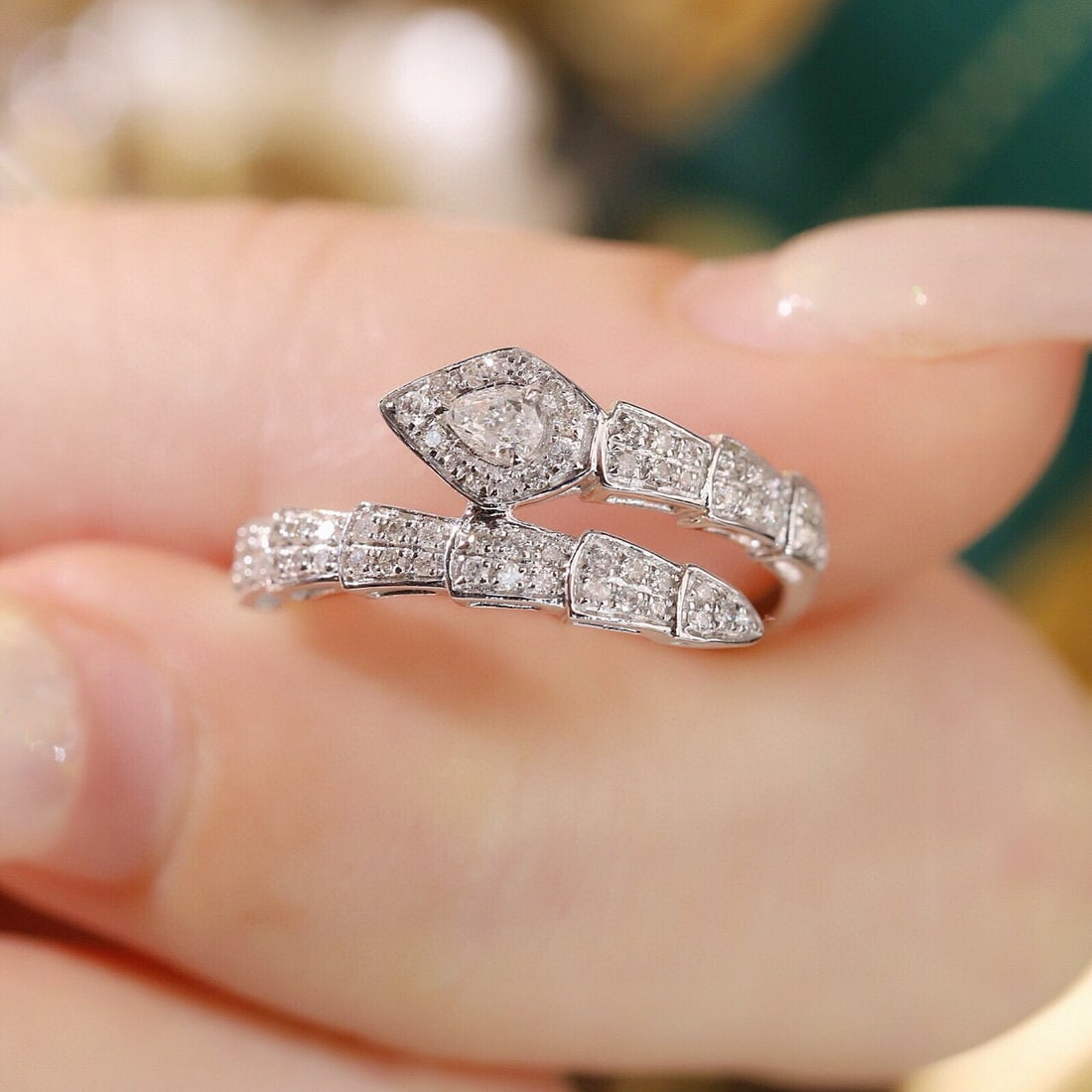 14k Gold 0.40 Ctw Natural H Diamond & Snake Ring - 5