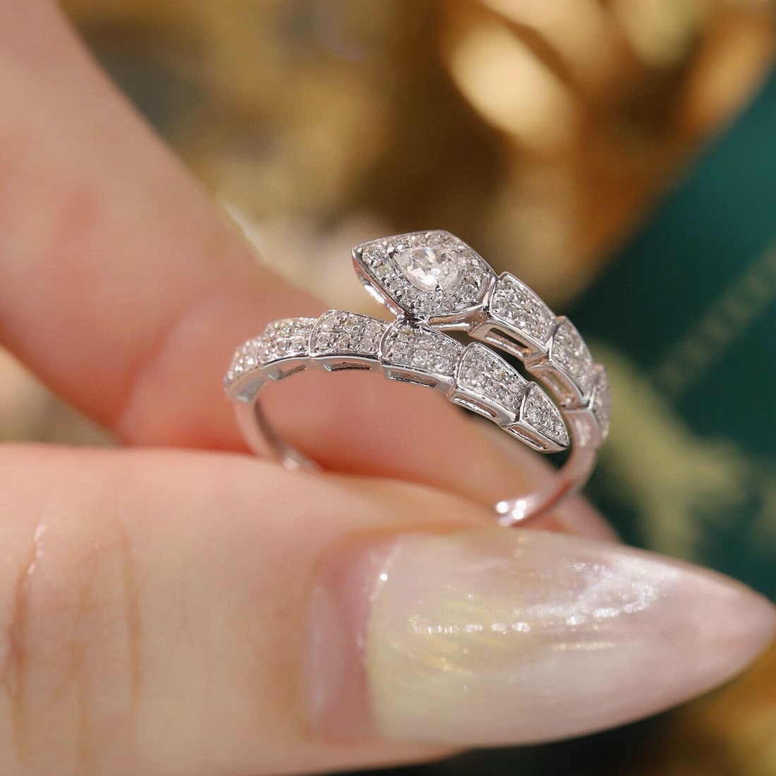 14k Gold 0.40 Ctw Natural H Diamond & Snake Ring - 6