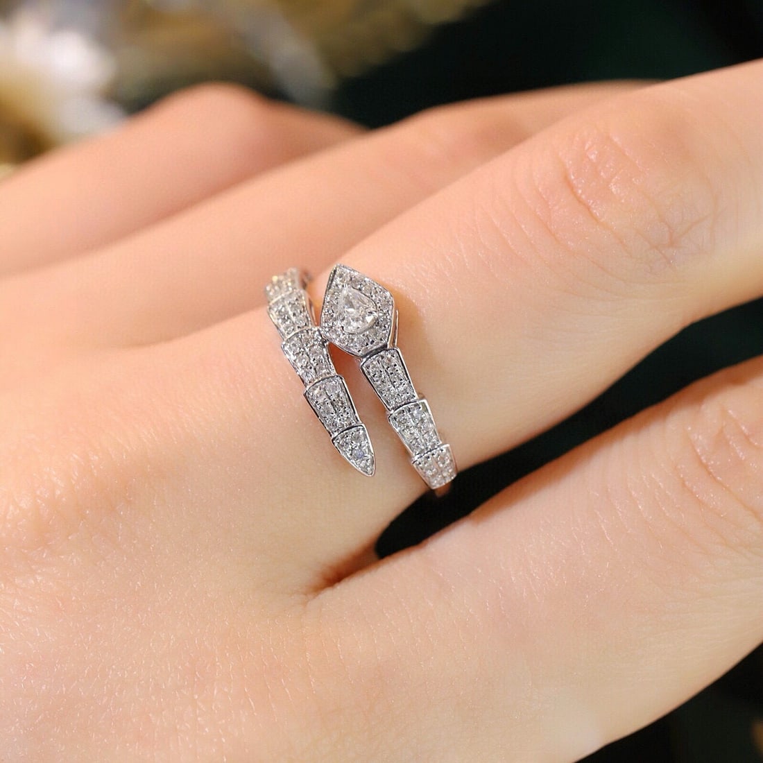 14k Gold 0.40 Ctw Natural H Diamond & Snake Ring - 8